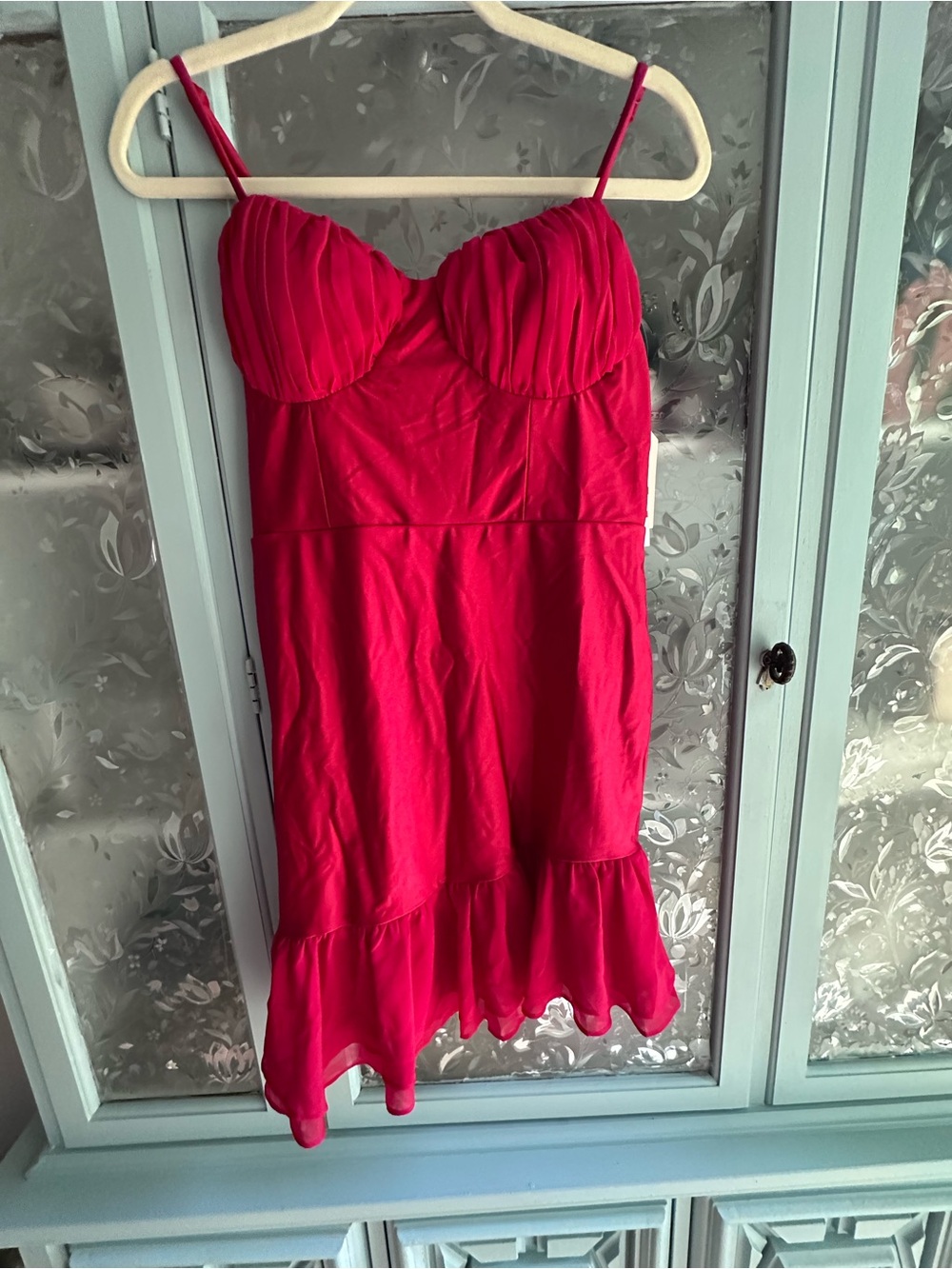 City Studio Red Bust Ruffle-Hem Mini Dress